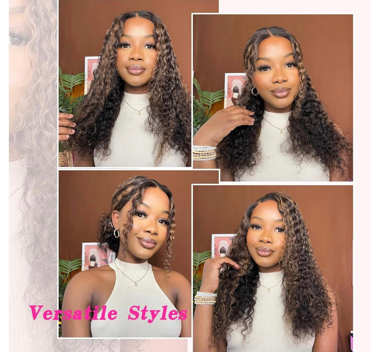 Glueless Wigs Human Hair Pre Plucked Pre Cut Brown Highlight Curly Lace Front Wig 5x5 HD Lace Closure Wigs Human Hair Wear And Go Glueless Wig for Women 20 Inch