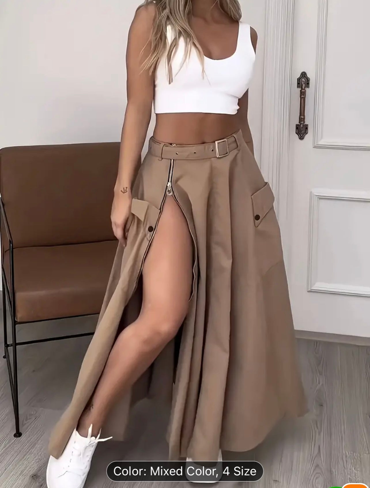 Two-Piece Solid Matching Set - Comfortable Crew Neck Tank Top & Split Skirt Outfit for Women - Casual, Chic, and Versatile Clothing for Everyday Wear