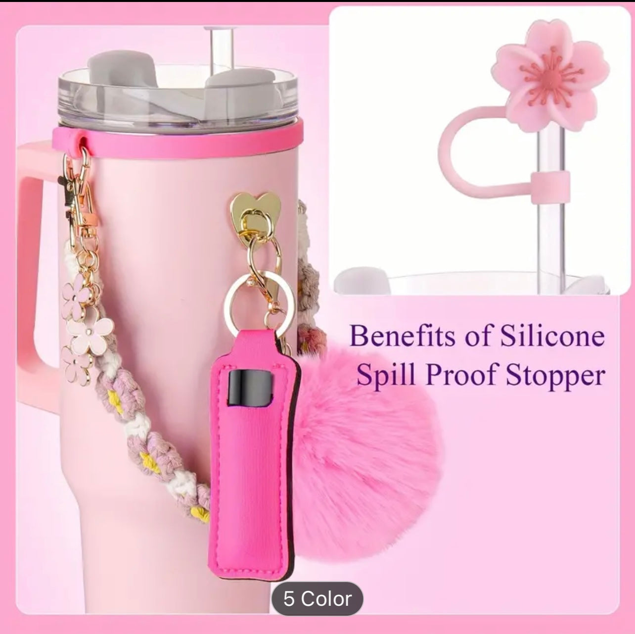 Guulone 8PCS Water Bottle Accessory Kit: Silicone Handle Strap, Protective Sleeve, Straw Cover, Lipstick Pouch, Cup Charms - Fits 30oz/40oz Insulated Tumblers