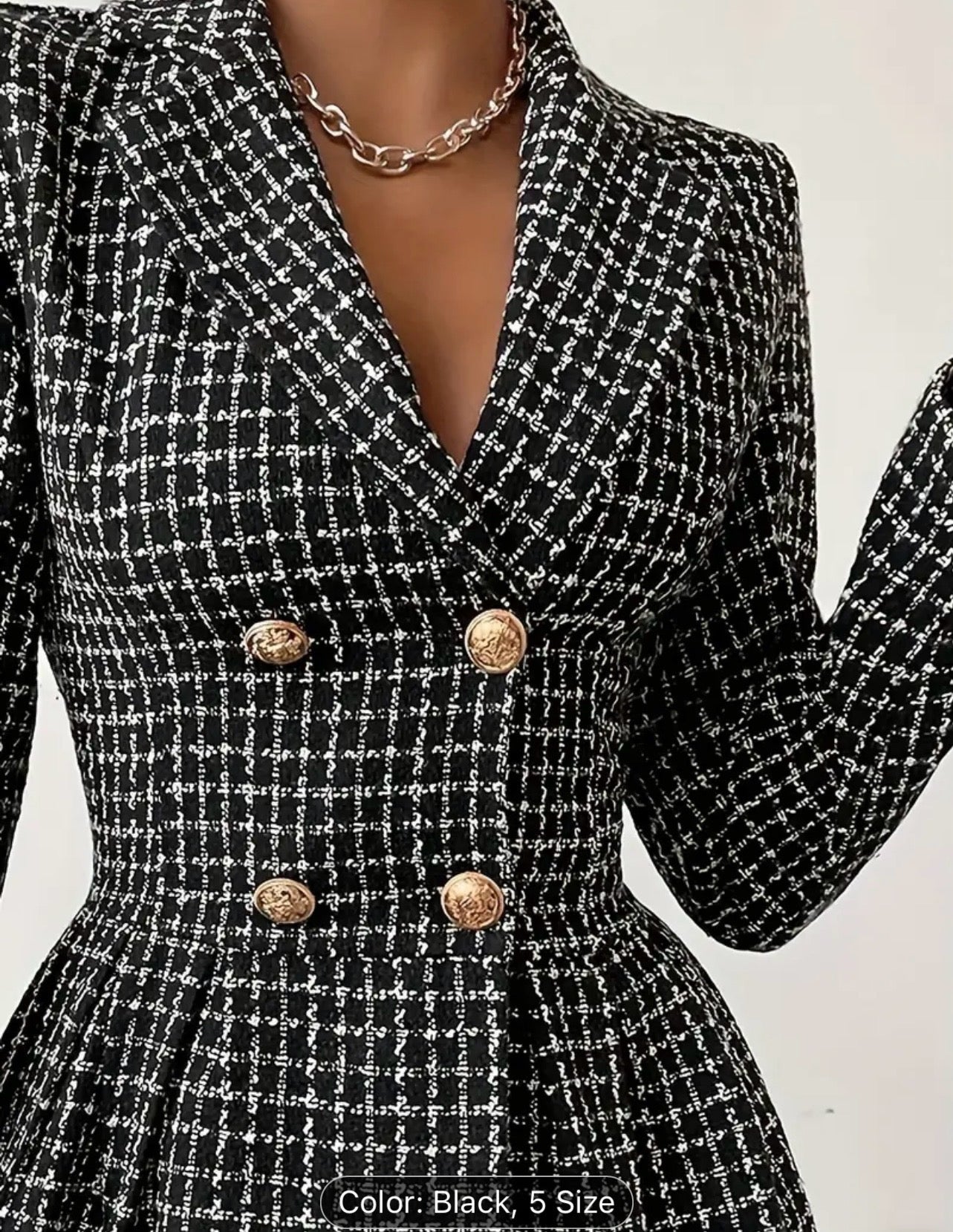 Classic Tweed Plaid Double-Breasted Long Sleeve Blazer - Ladies Blazer with Elegant Label Neck, Perfect for Fall & Winter - Stylish Women's Clothing for Everyday Wear