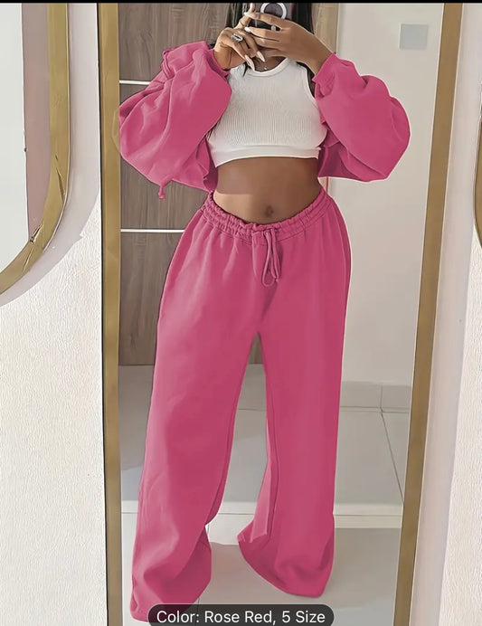 Women'S Pink Zip-Up Hoodie and Sweatpants Set - Casual Long Sleeve Sweatshirt