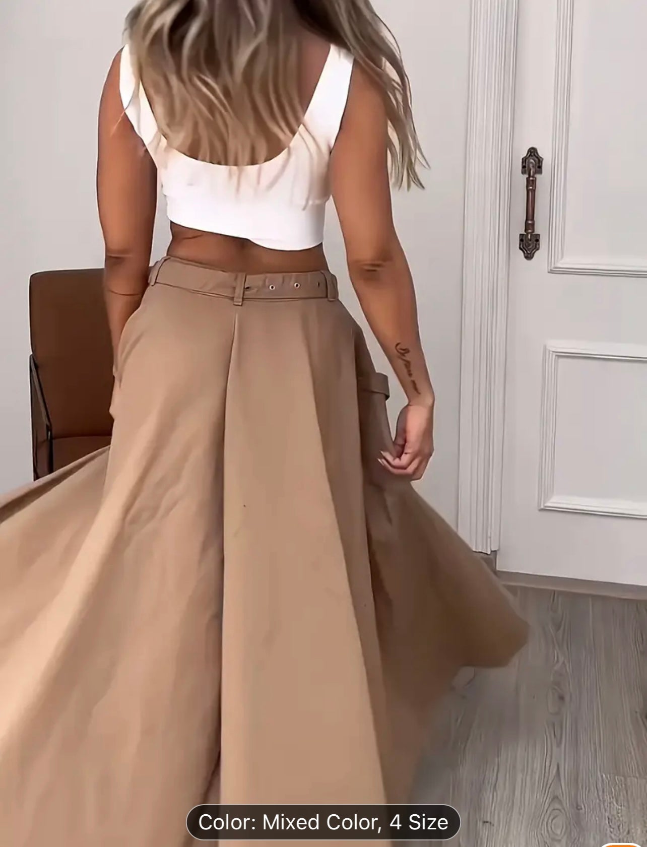 Two-Piece Solid Matching Set - Comfortable Crew Neck Tank Top & Split Skirt Outfit for Women - Casual, Chic, and Versatile Clothing for Everyday Wear