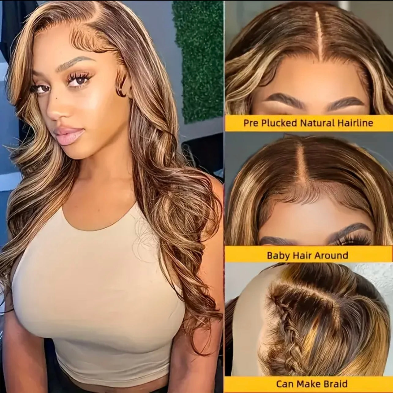 Highlight Body Wave Lace Frontal Wigs Human Hair 13x4 HD Lace Front Human Hair Wigs For Women Glueless Wigs Human Hair Pre Plucked With Baby Hair 150% Density