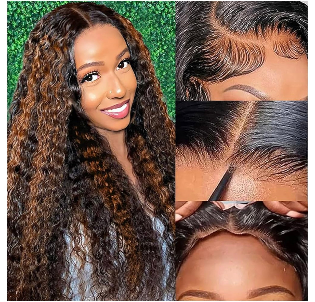 Glueless Wigs Human Hair Pre Plucked Pre Cut Brown Highlight Curly Lace Front Wig 5x5 HD Lace Closure Wigs Human Hair Wear And Go Glueless Wig for Women 20 Inch