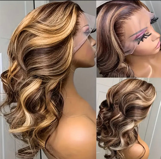 Highlight Body Wave Lace Frontal Wigs Human Hair 13x4 HD Lace Front Human Hair Wigs For Women Glueless Wigs Human Hair Pre Plucked With Baby Hair 150% Density
