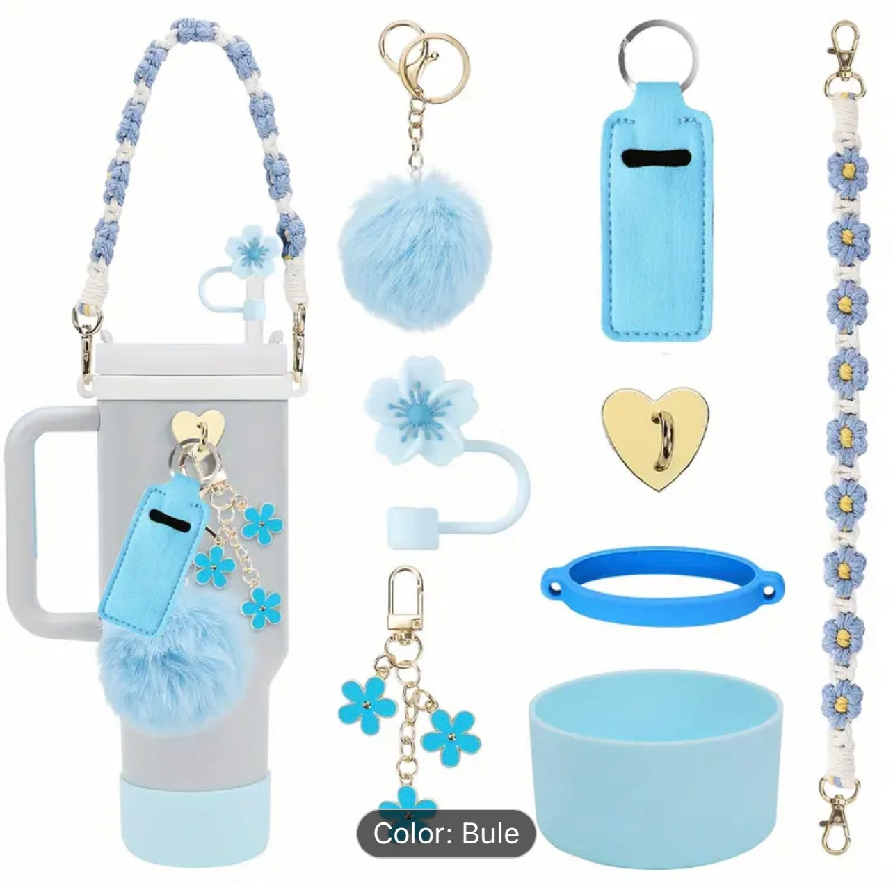 Guulone 8PCS Water Bottle Accessory Kit: Silicone Handle Strap, Protective Sleeve, Straw Cover, Lipstick Pouch, Cup Charms - Fits 30oz/40oz Insulated Tumblers