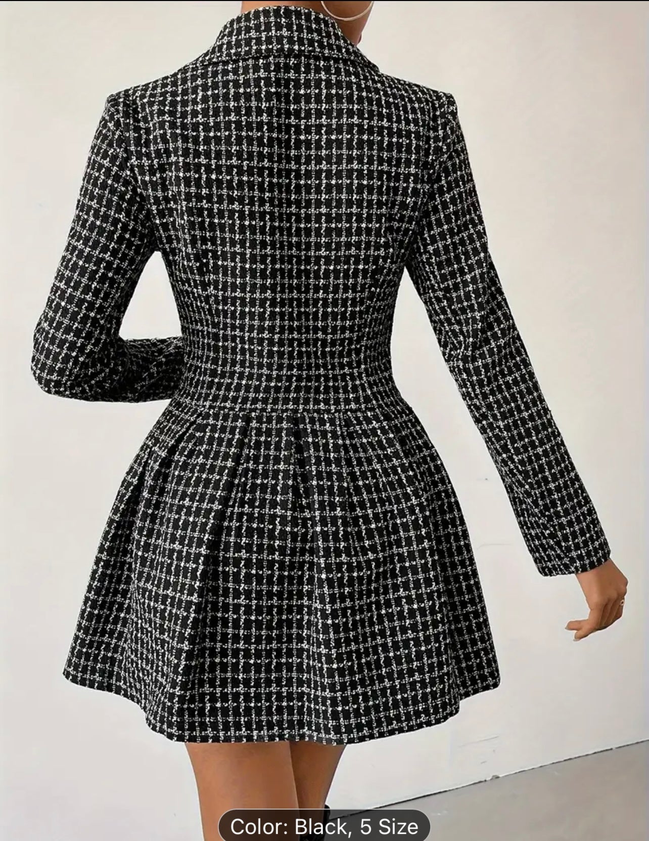 Classic Tweed Plaid Double-Breasted Long Sleeve Blazer - Ladies Blazer with Elegant Label Neck, Perfect for Fall & Winter - Stylish Women's Clothing for Everyday Wear