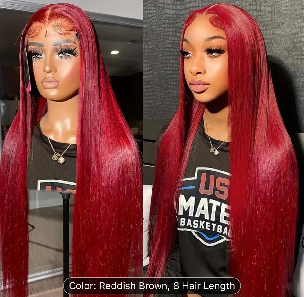 250% Density Reddish Brown Glueless Wigs Human Hair Straight Lace Front Wig 5x6 HD Lace Front Wigs Swiss Lace Wigs With Baby Hair Pre Plucked Lace Natural Brazilian Human Hair For Women No Glue No Skill Ready To Go Wig For Beginners