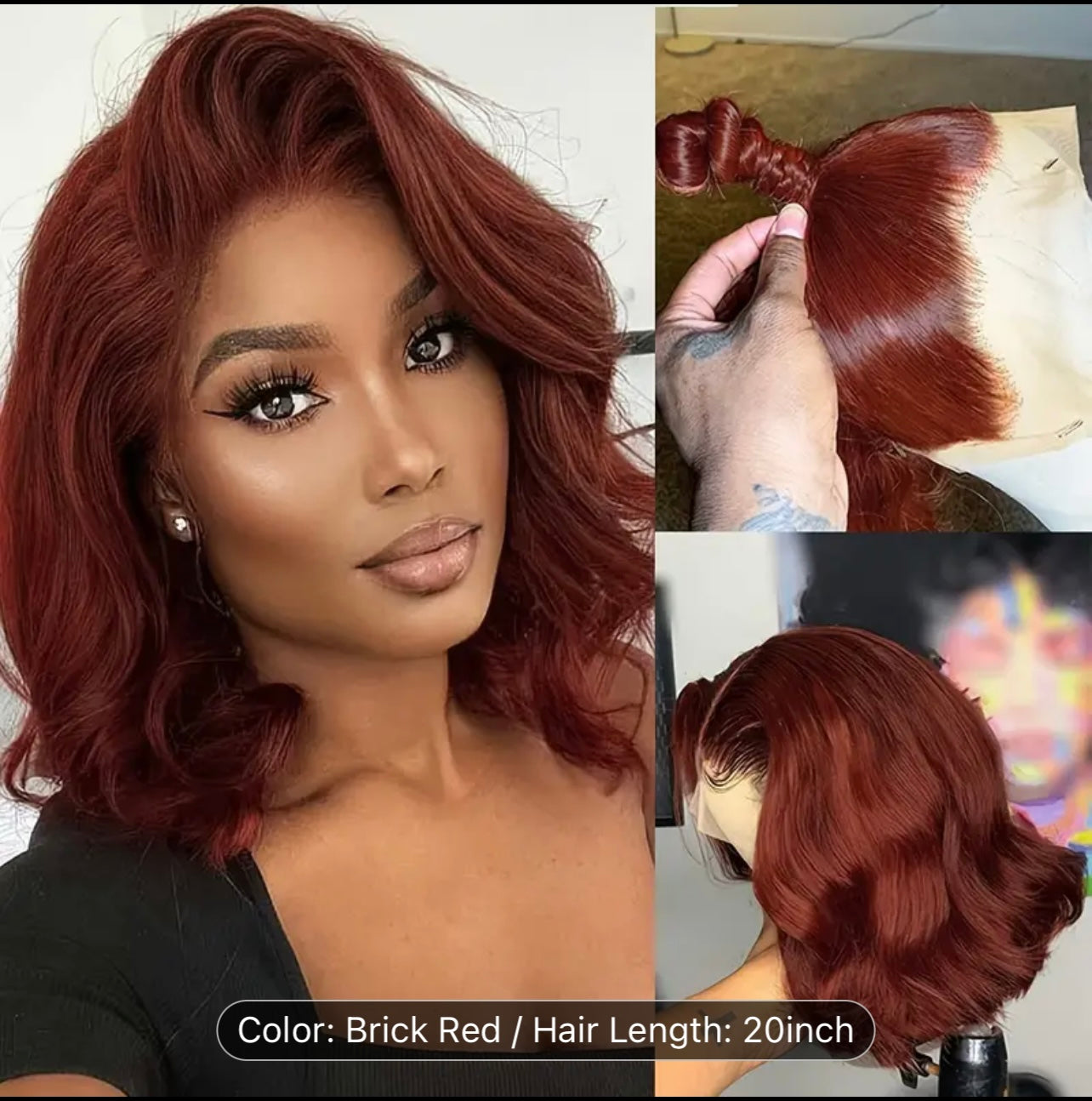 180% Density Virgin Hair Short Bob Wig - Lace Wigs with Reddish Brown Body Wave, HD Transparent 13x4 Lace Front, Pre-Plucked, Natural Wave, Baby Hair for Women