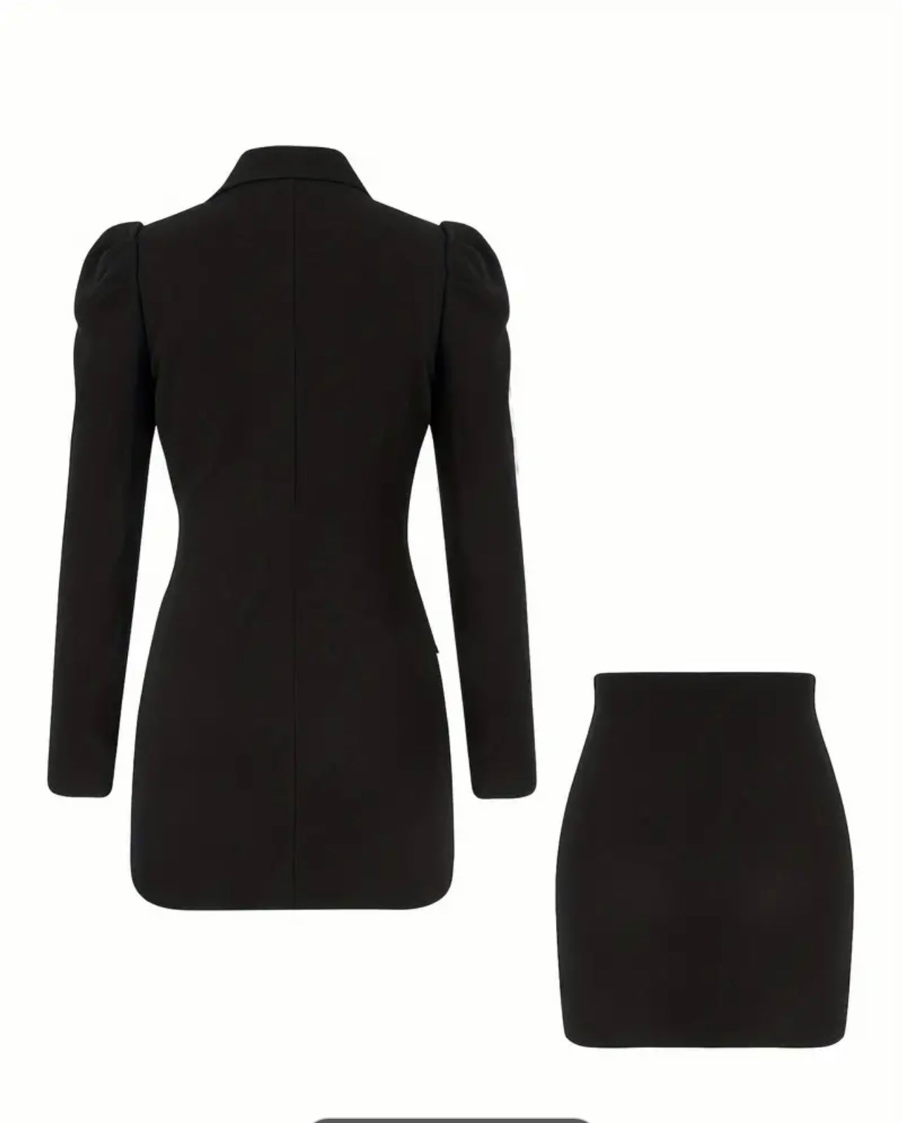 2 Pcs Chic Solid Color Blazer & Skirt Outfit - Women's Blazers with Leg Of Mutton Sleeve, Double-breasted, High Waist, Bodycon Mini Skirt, Perfect for Formal Occasions and Workwear