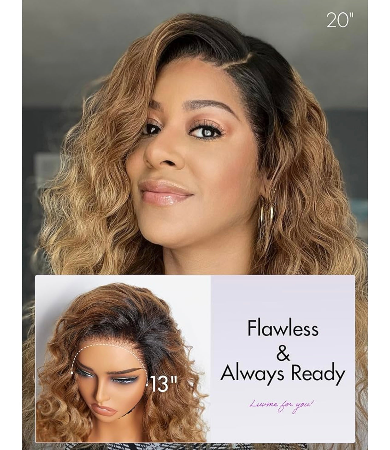 Sun-kissed Ombre Blonde Water Wave Glueless Free Part13x4 Lace Front Wig Human Hair