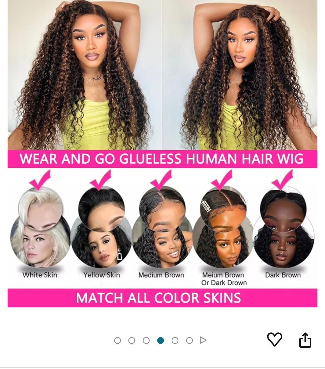 Glueless Wigs Human Hair Pre Plucked Pre Cut Brown Highlight Curly Lace Front Wig 5x5 HD Lace Closure Wigs Human Hair Wear And Go Glueless Wig for Women 20 Inch